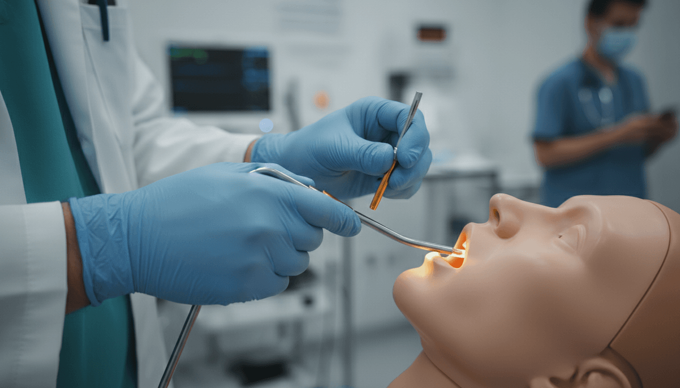 Medical professional demonstrating proper Cobra Introducer technique on training mannequin