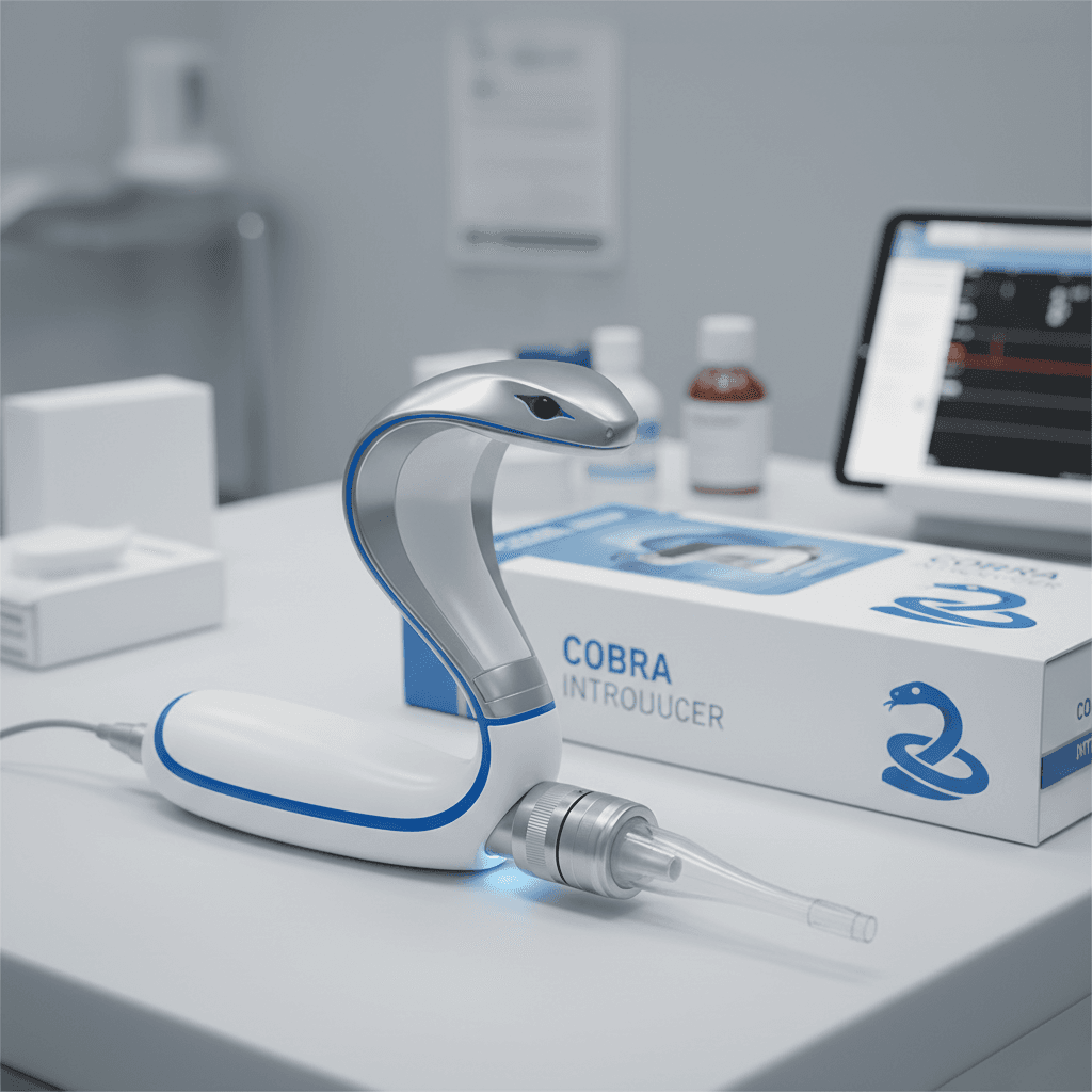 Cobra Introducer device with packaging in clinical setting
