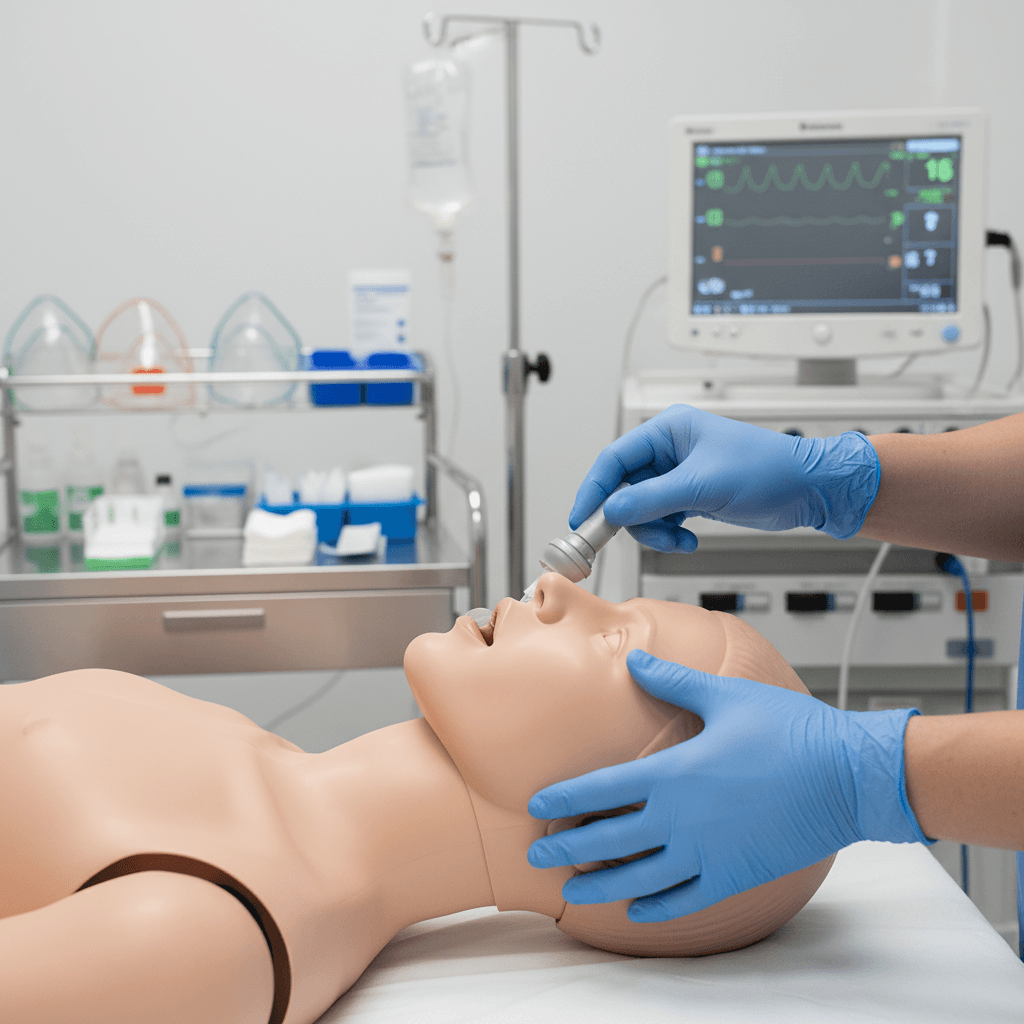 Instructor demonstrating Cobra Introducer placement on training manikin